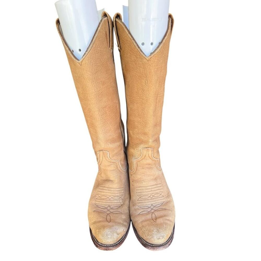 Vintage Larry Mahan Knee High Tan Leather Cowboy Boot Women size 5.5 - Picture 3 of 8